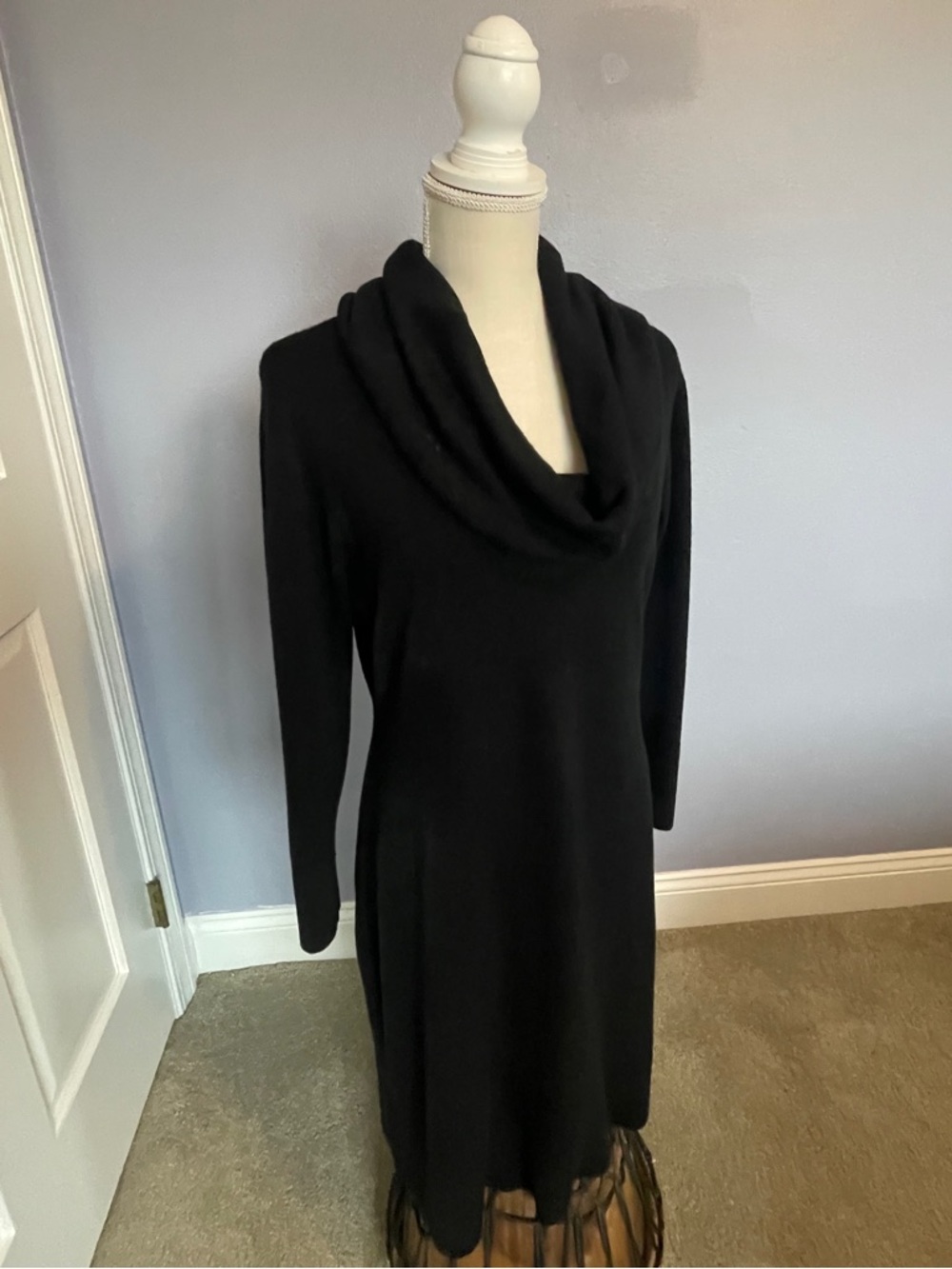 connected apparel Black Sweater Dress with Cowl Neck